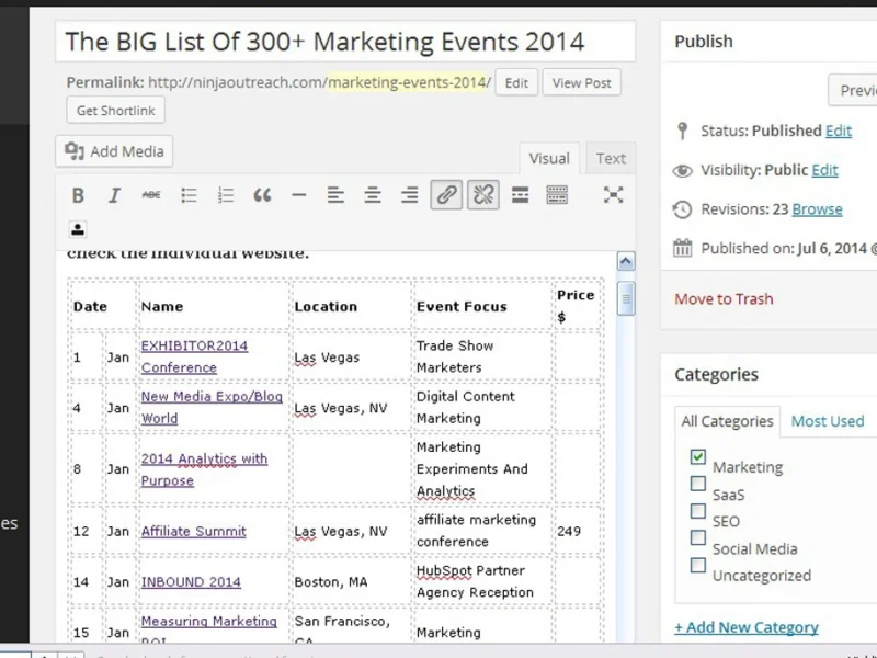 wordpress table management